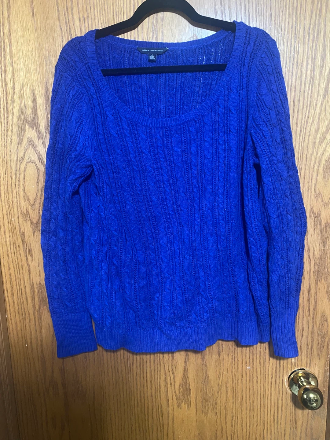 Navy blue  Cable Knit Scoop Neck Sweater