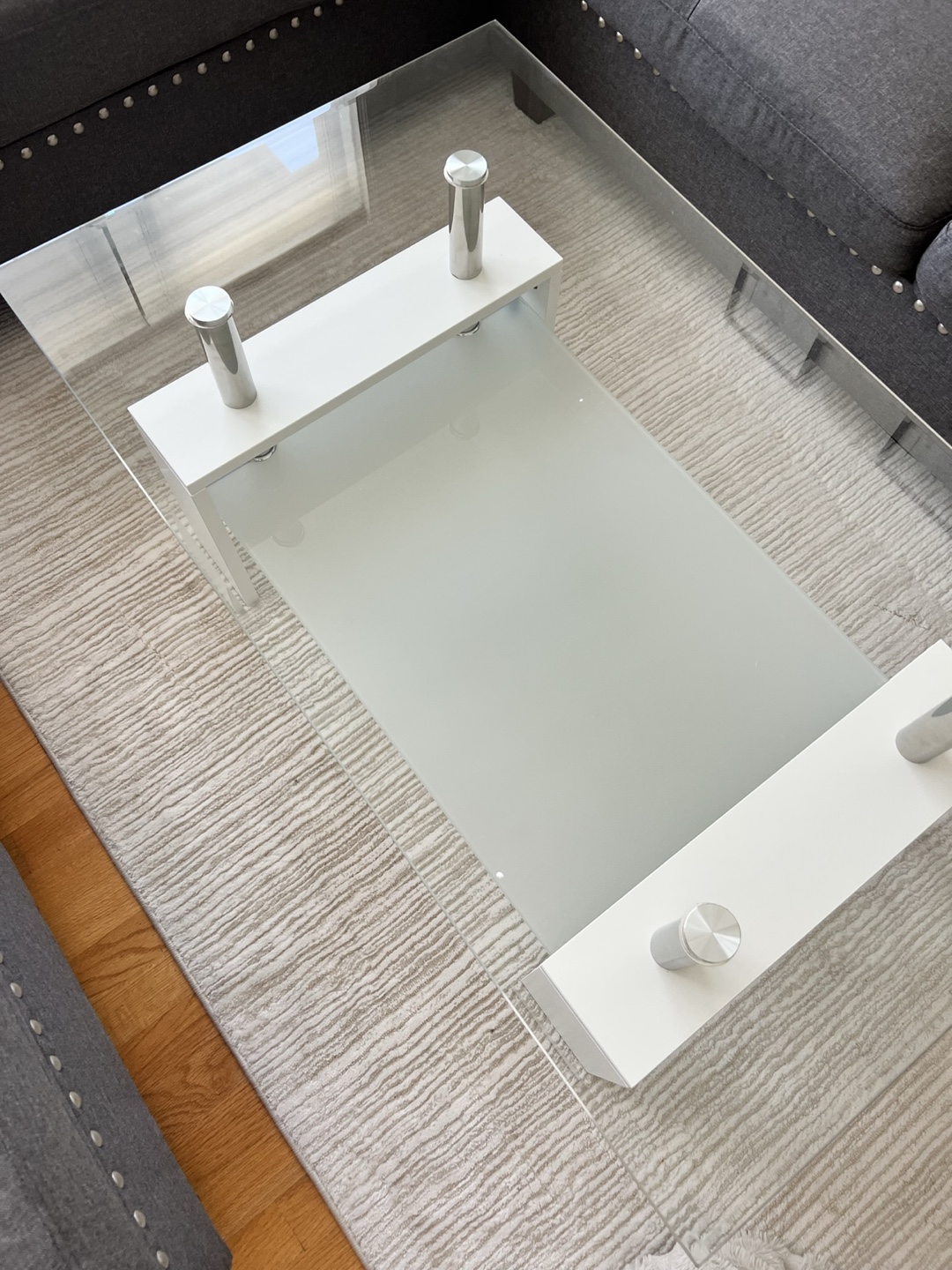 Modern Glass Coffee Table with Frosted Shelf - photo 2