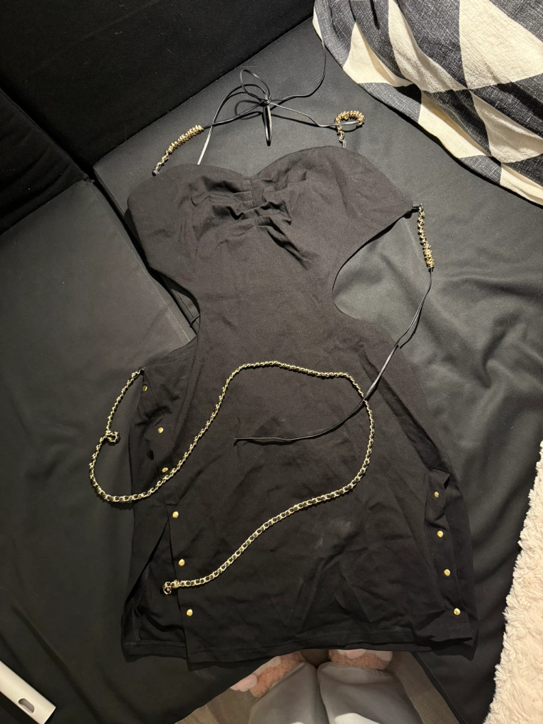 Low back Black Chain Detail Dress
