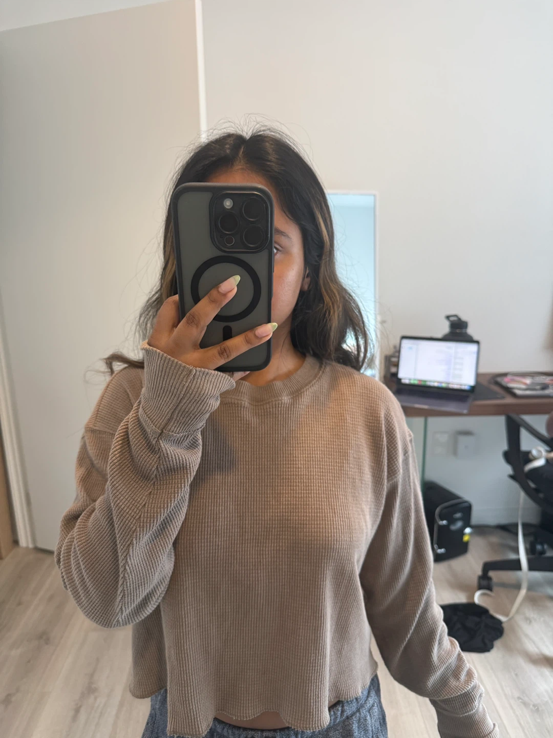 Tna waffle knit long sleeve crop top