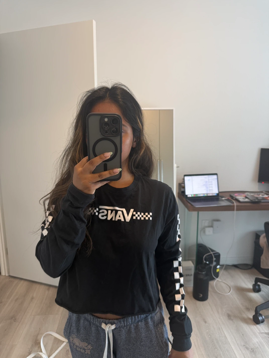 Vans Black Cropped Long Sleeve T-Shirt - X-Small