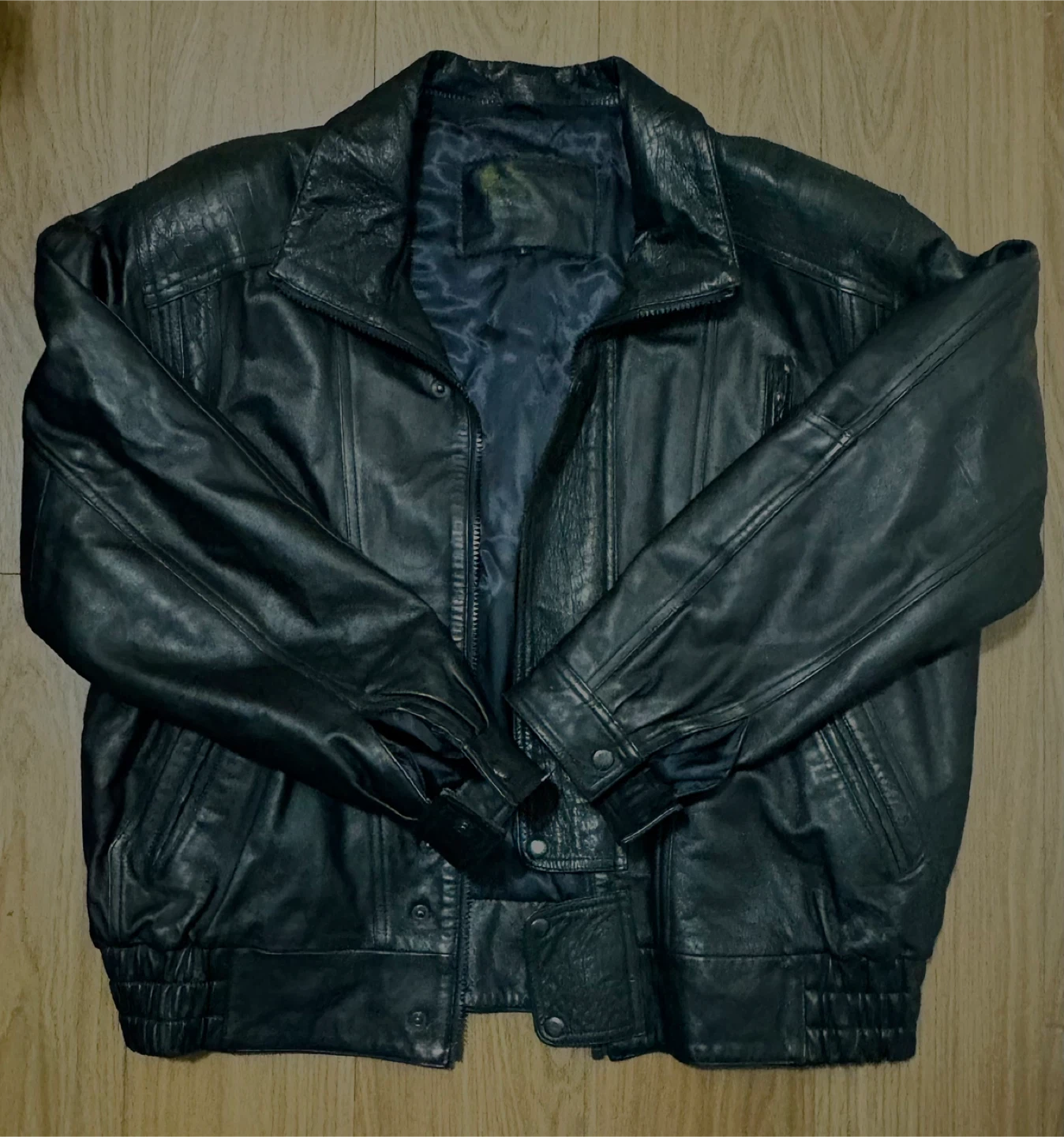 Vintage Full-Grain Leather Bomber Jacket – Size L - photo 3