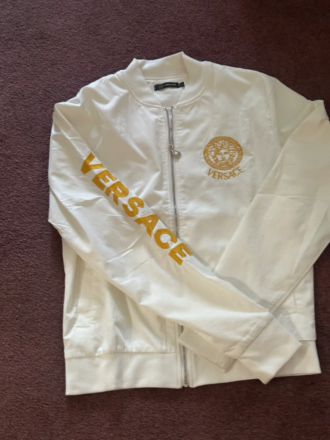 Versace White Bomber Jacket with Gold Medusa Logo