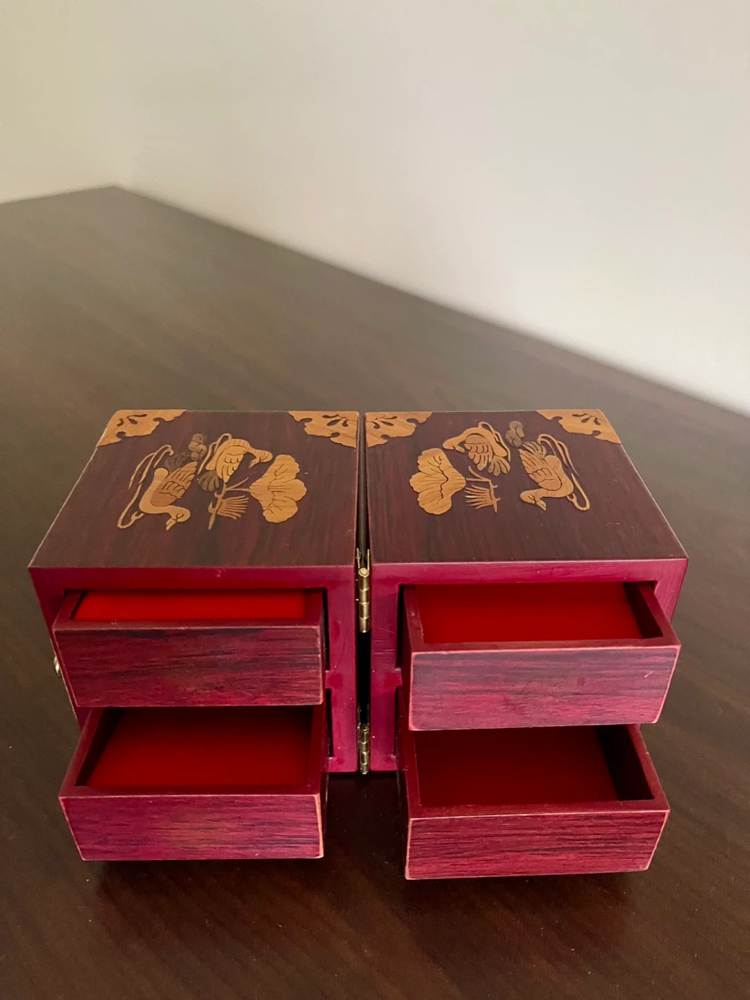 Vintage Korean Wooden Jewelry Box – Carved Mandarin Ducks - photo 4