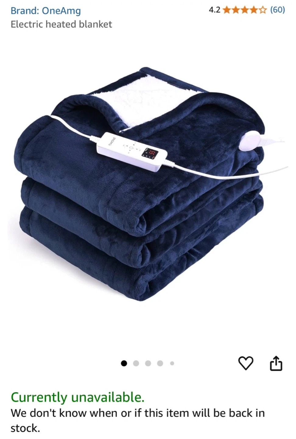OneAmg Electric Heated Blanket - Navy Blue - photo 2