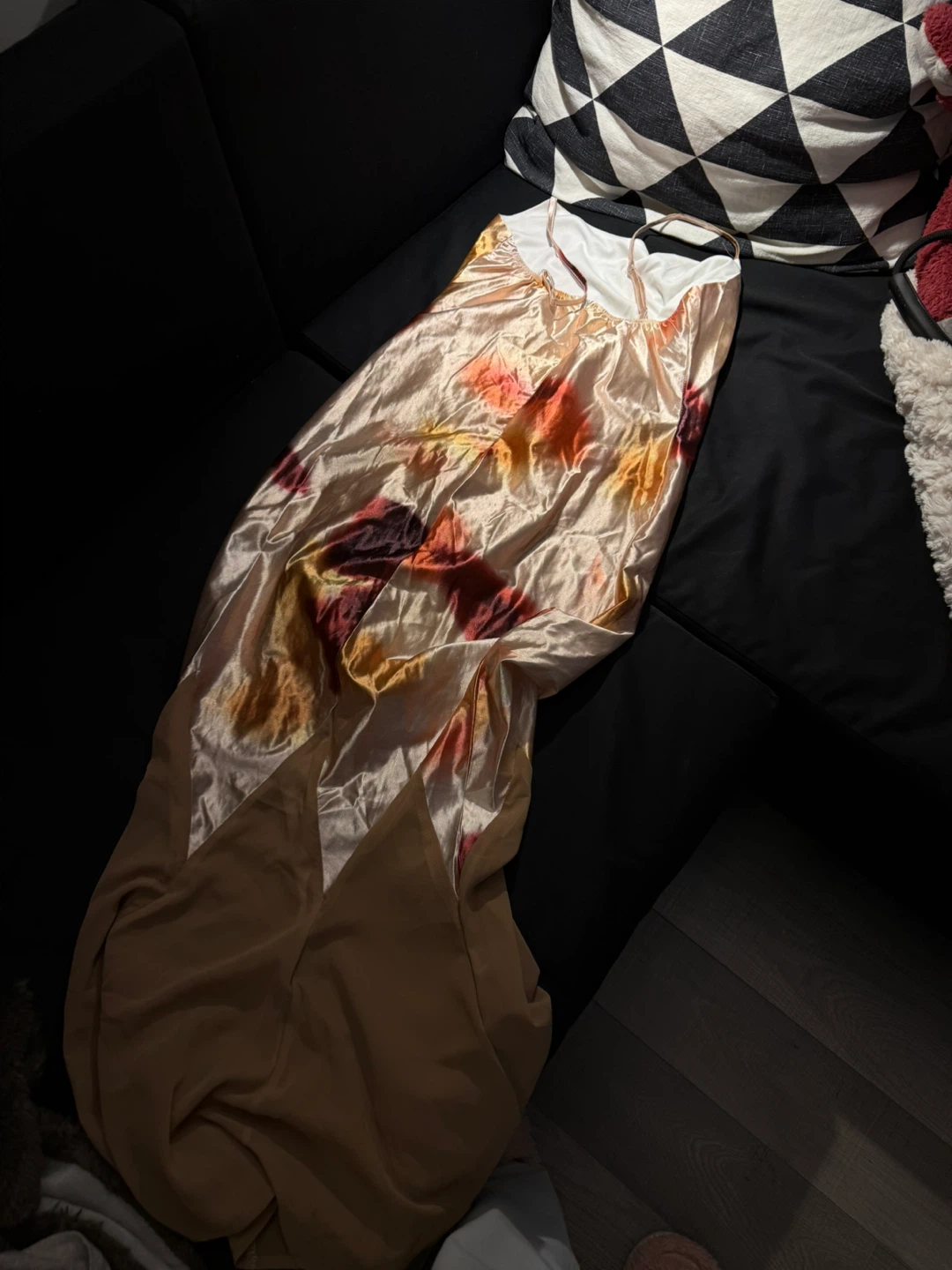 Satin slip dress with tie-dye print - photo 2