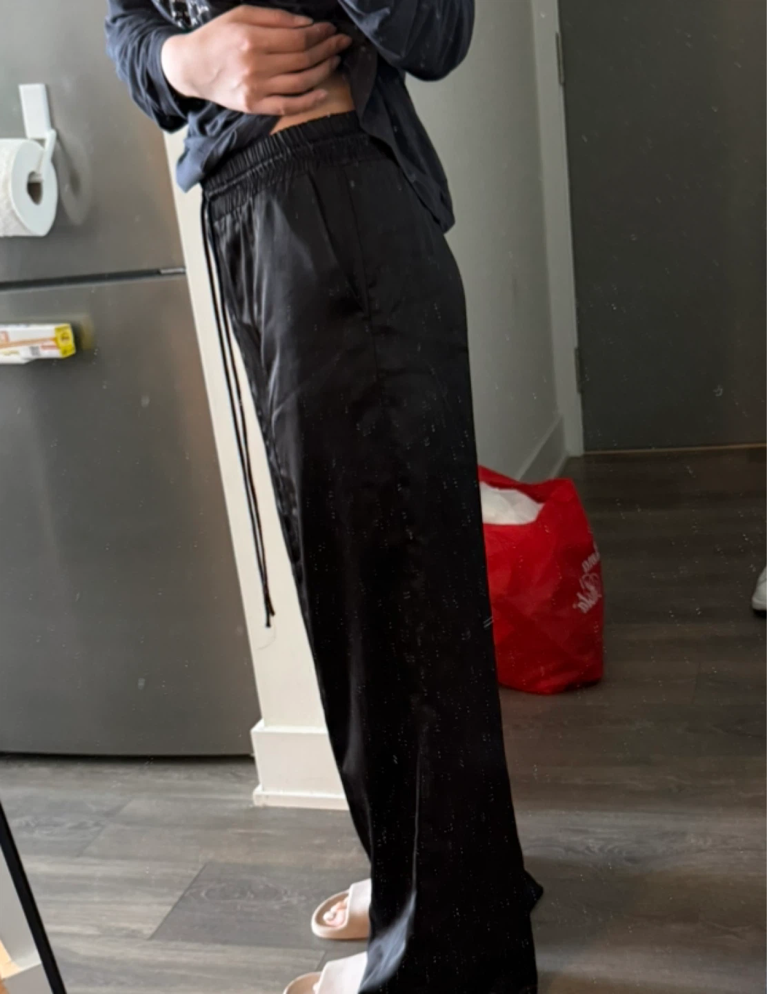 ZARA Black Wide Leg Satin Pants - Size Medium - photo 2