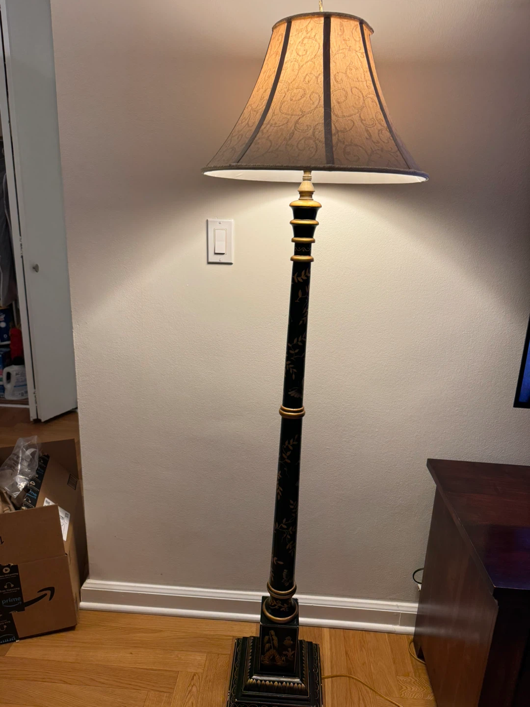 Black & Gold Floor Lamp with Decorative Shade
