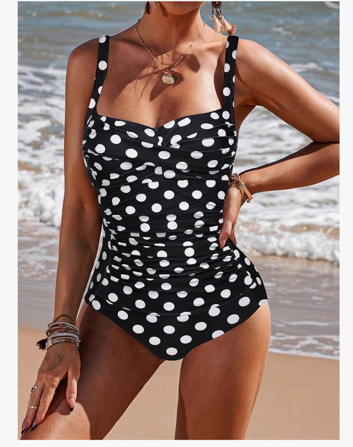 Ekolair Black and White Polka Dot One-Piece Swimsuit - Large - photo 2