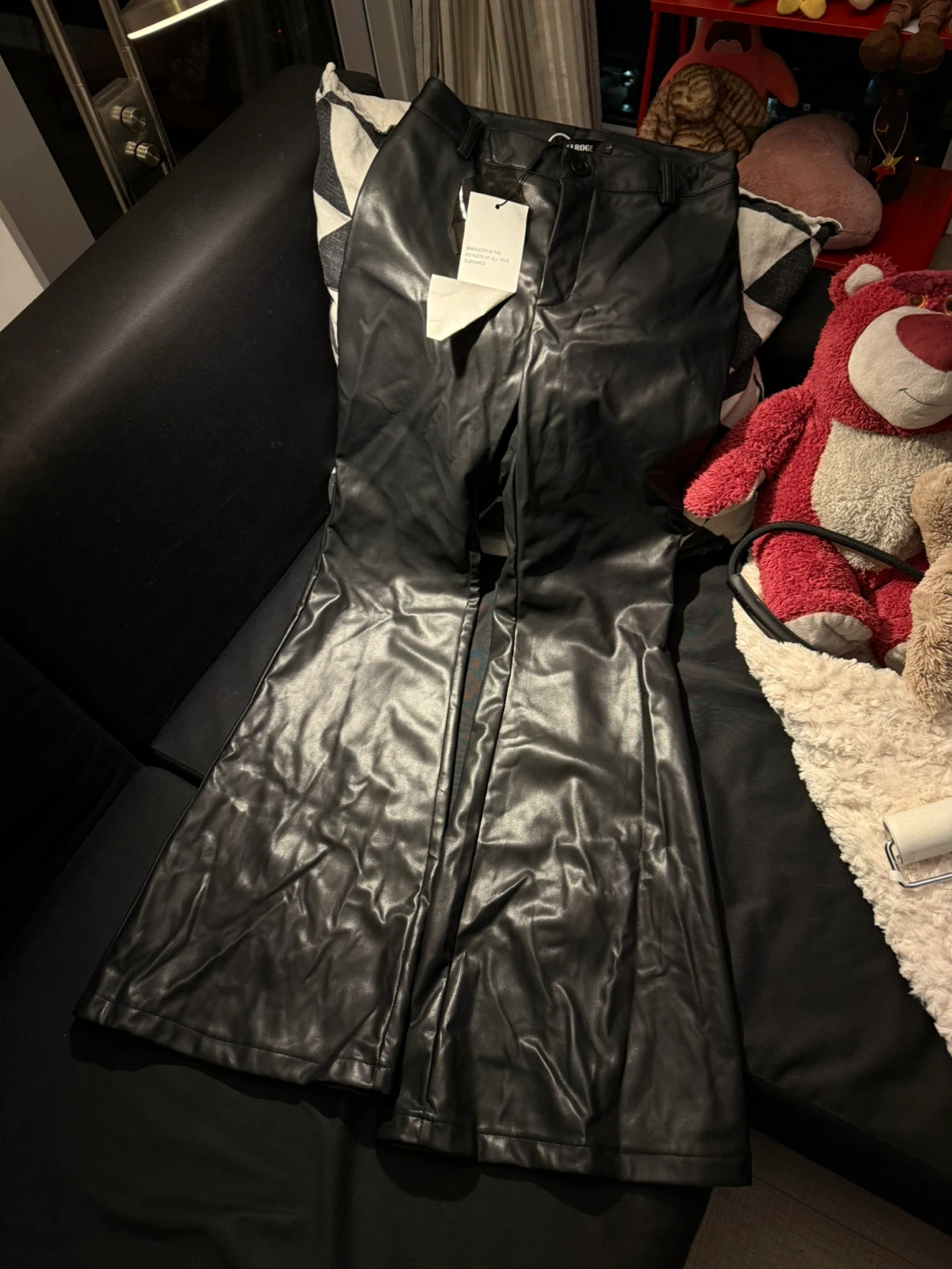 Black Faux Leather Boot-cut Flare Pants - photo 2
