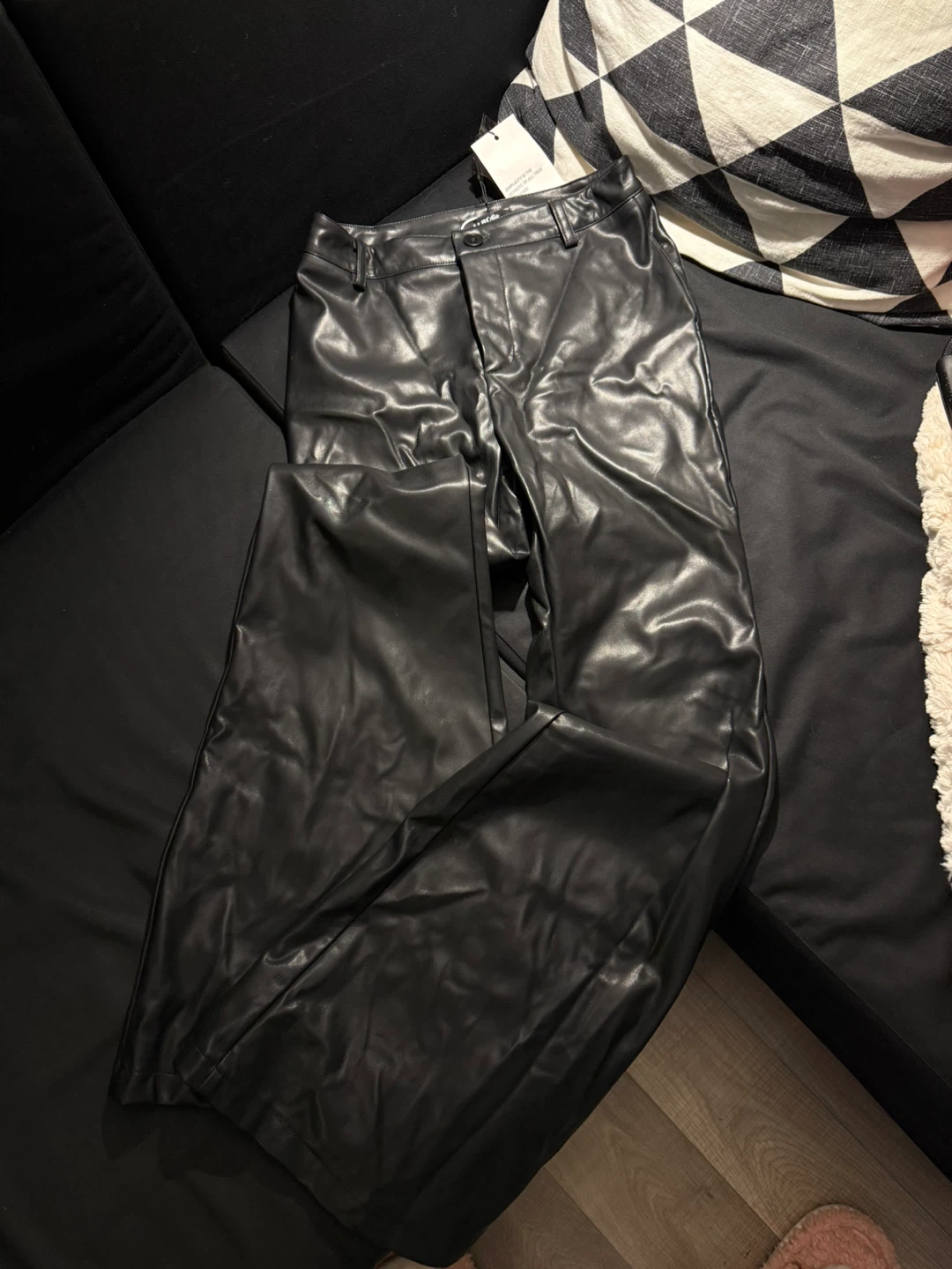 Black Faux Leather Boot-cut Flare Pants