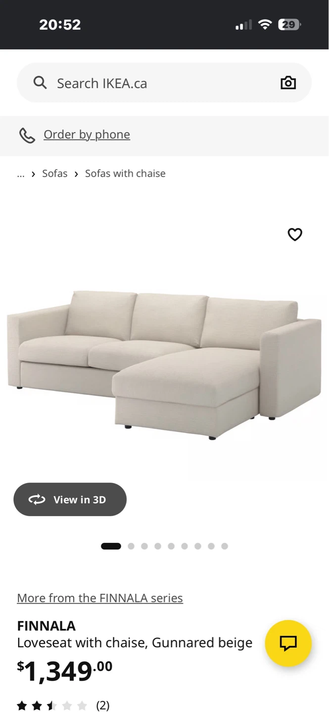 IKEA FINNALA Loveseat with chaise, Gunnared beige