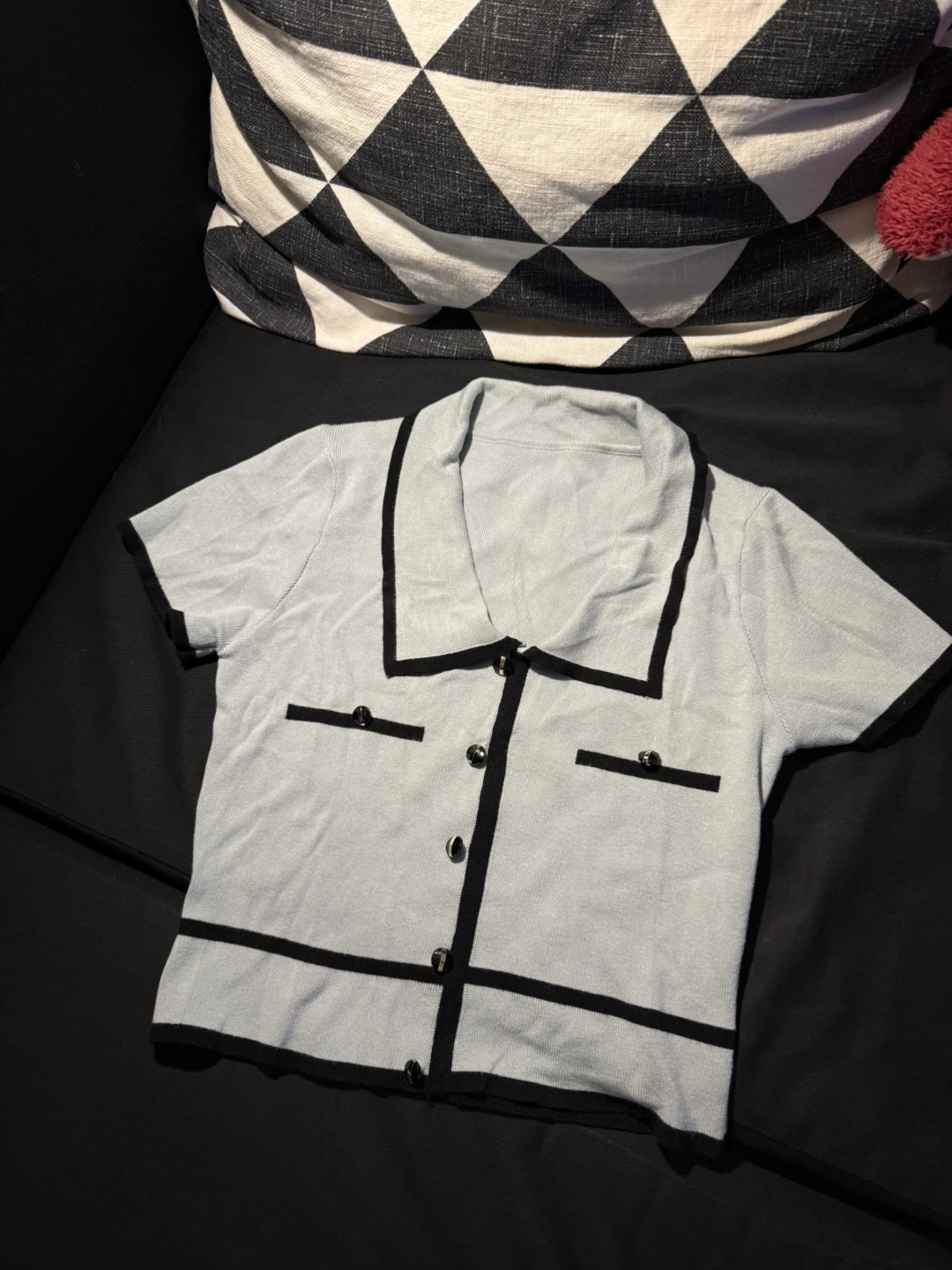 Light Blue & Black Trim Knit Collared Shirt