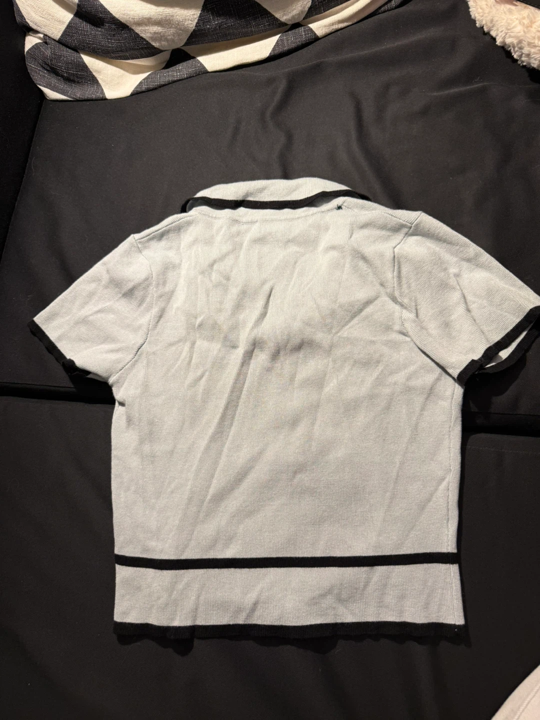 Light Blue & Black Trim Knit Collared Shirt - photo 4