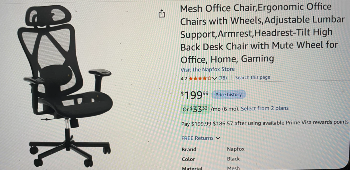 Napfox Black Mesh Ergonomic Office Chair with Headrest