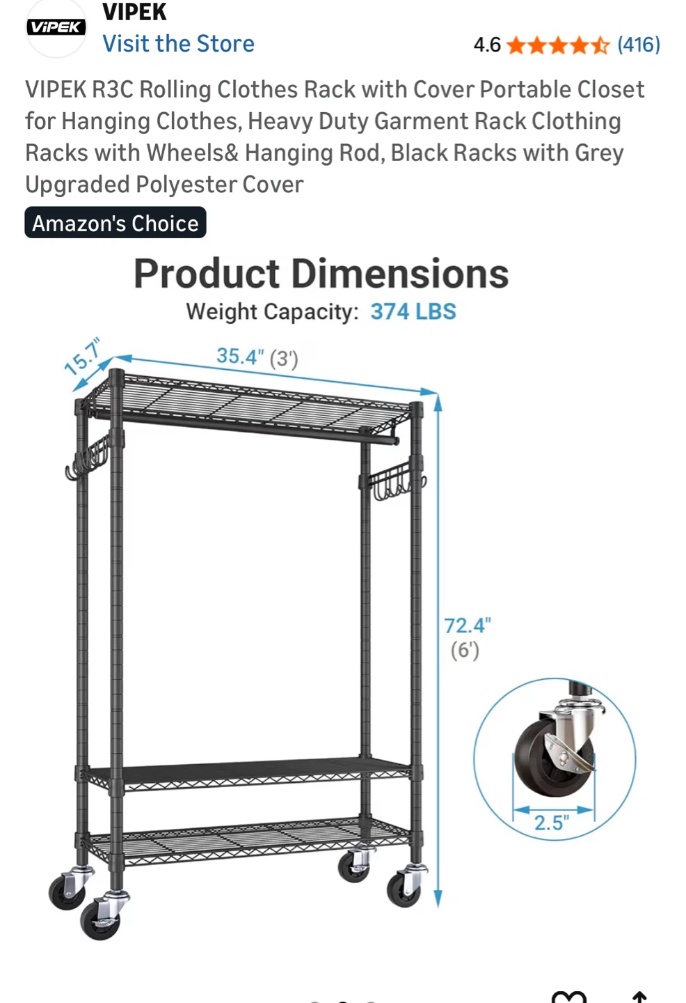 VIPEK R3C Rolling Clothes Rack with Cover - Portable Closet - photo 2