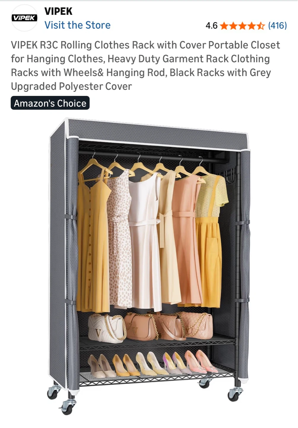 VIPEK R3C Rolling Clothes Rack with Cover - Portable Closet