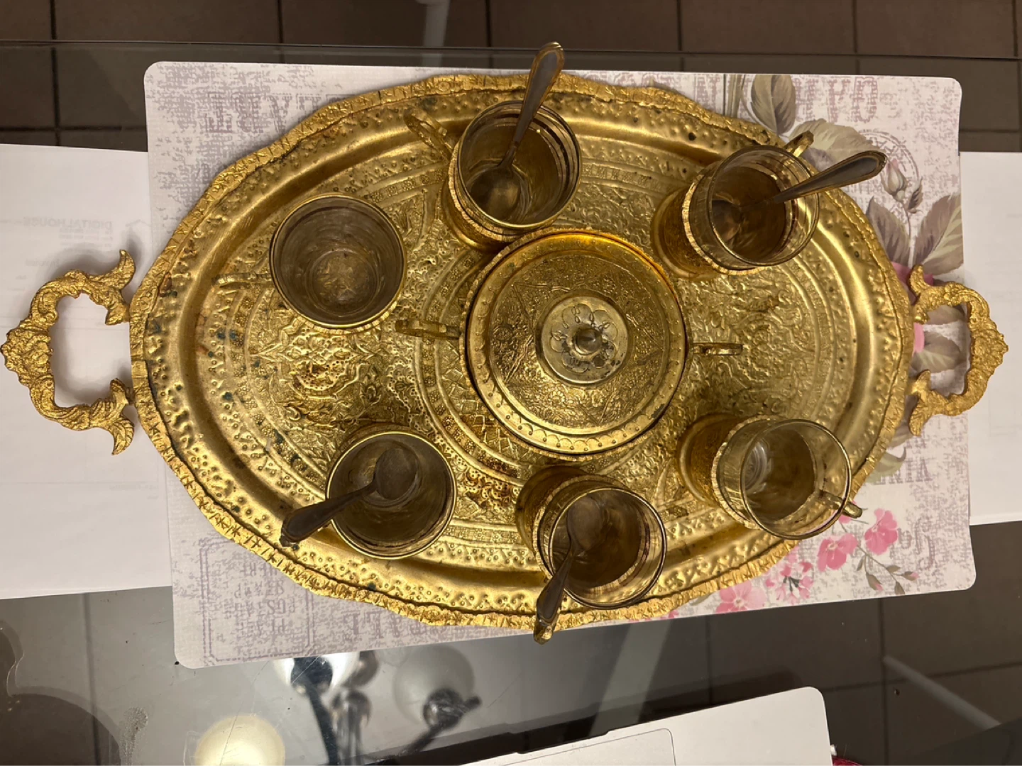 Vintage Gold Teapot and Glasses Set with Tray - photo 4