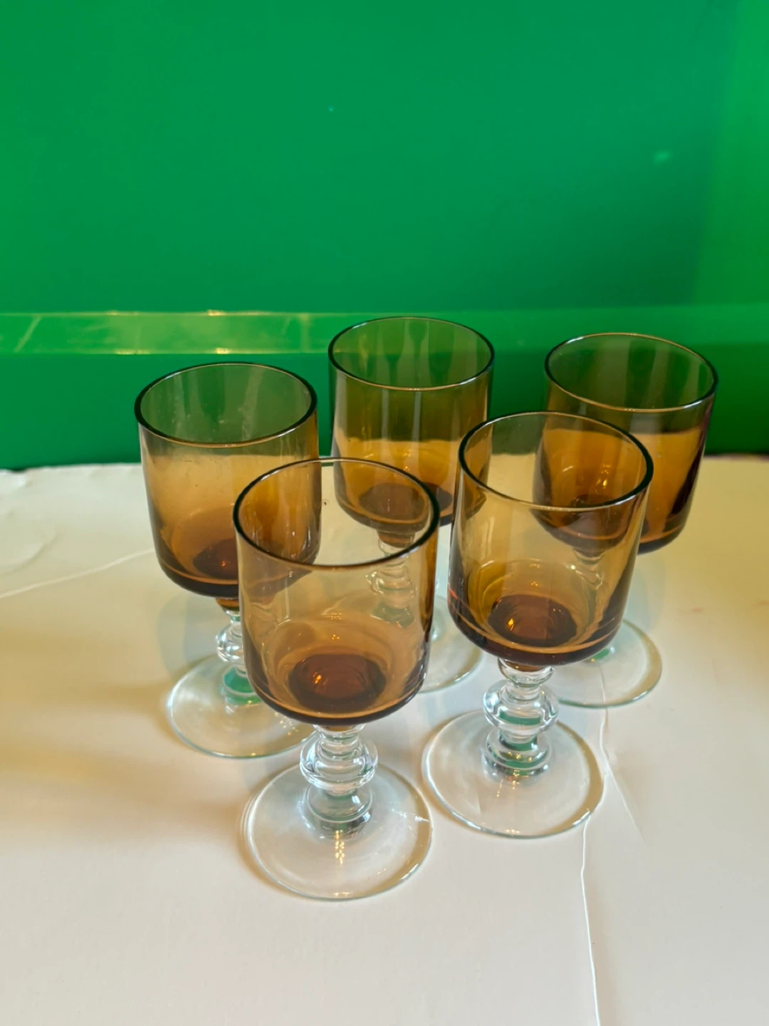 Set of 5 Amber Glass Stemmed Shot Glasses - photo 4