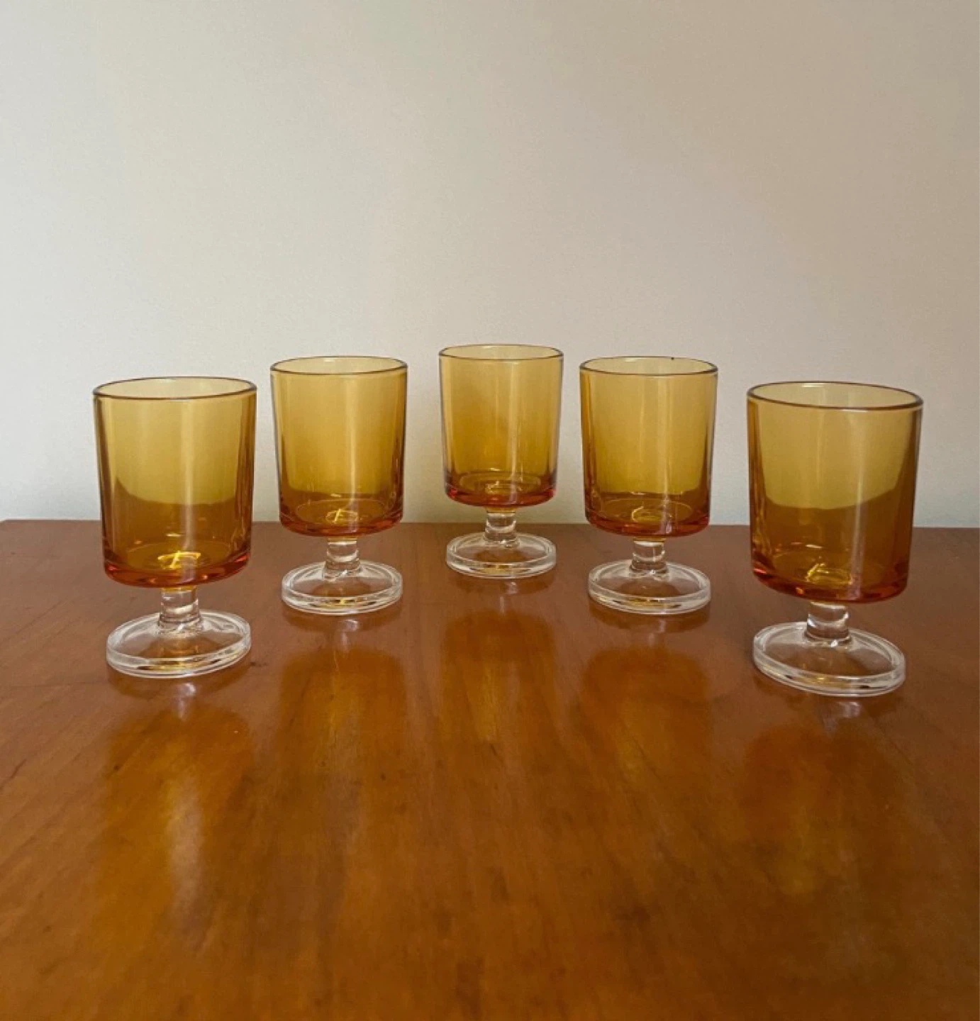 Set of 5 Amber Glass Stemmed Shot Glasses - photo 2