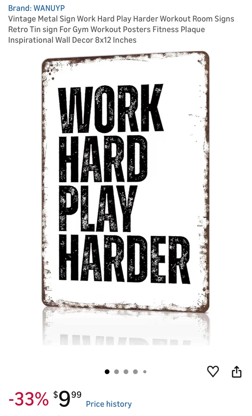 WANUYP Work Hard Play Harder Tin Sign - 8x12 Inches - photo 2