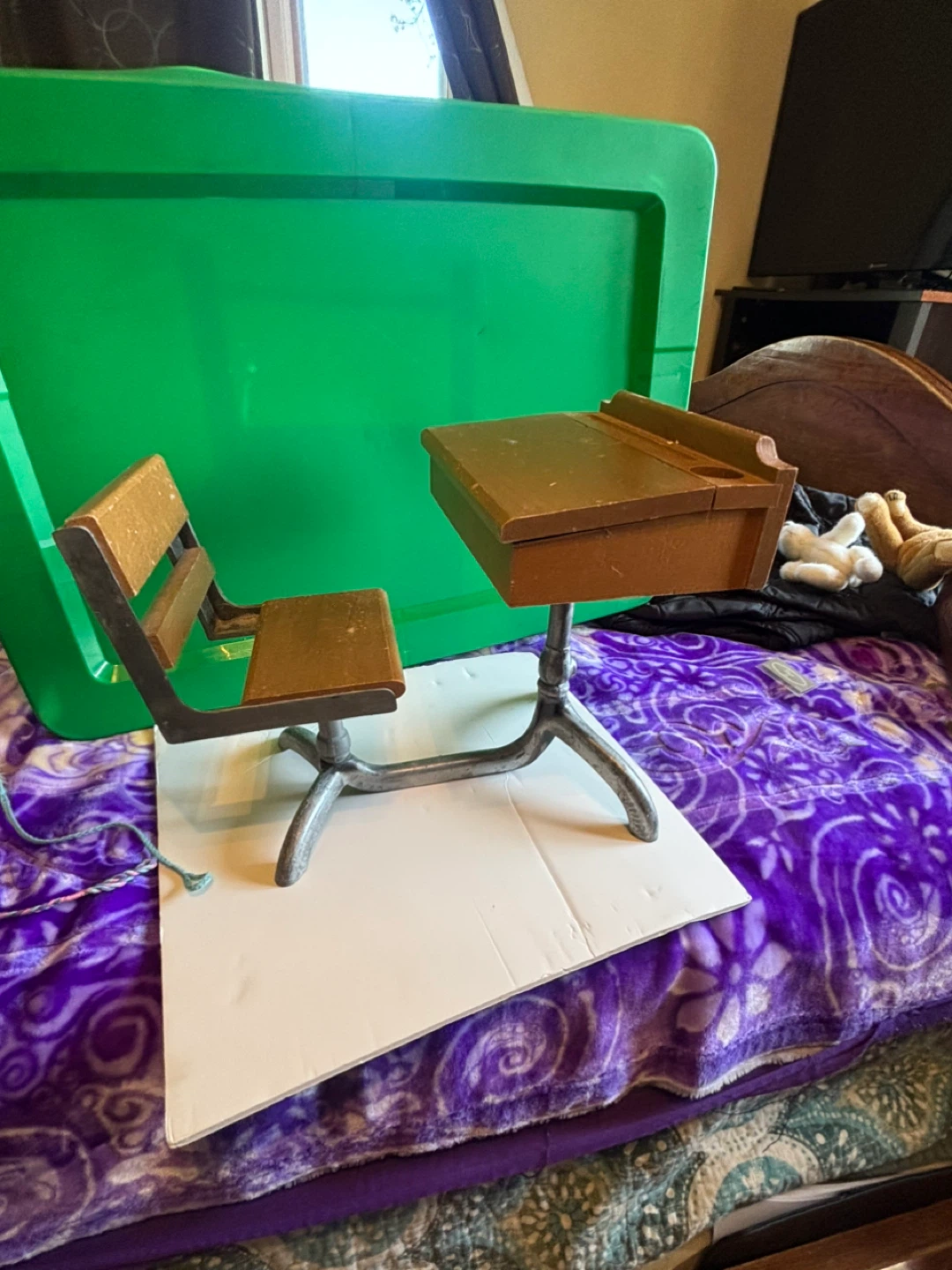 Vintage Doll Desk and Chair Set with Books