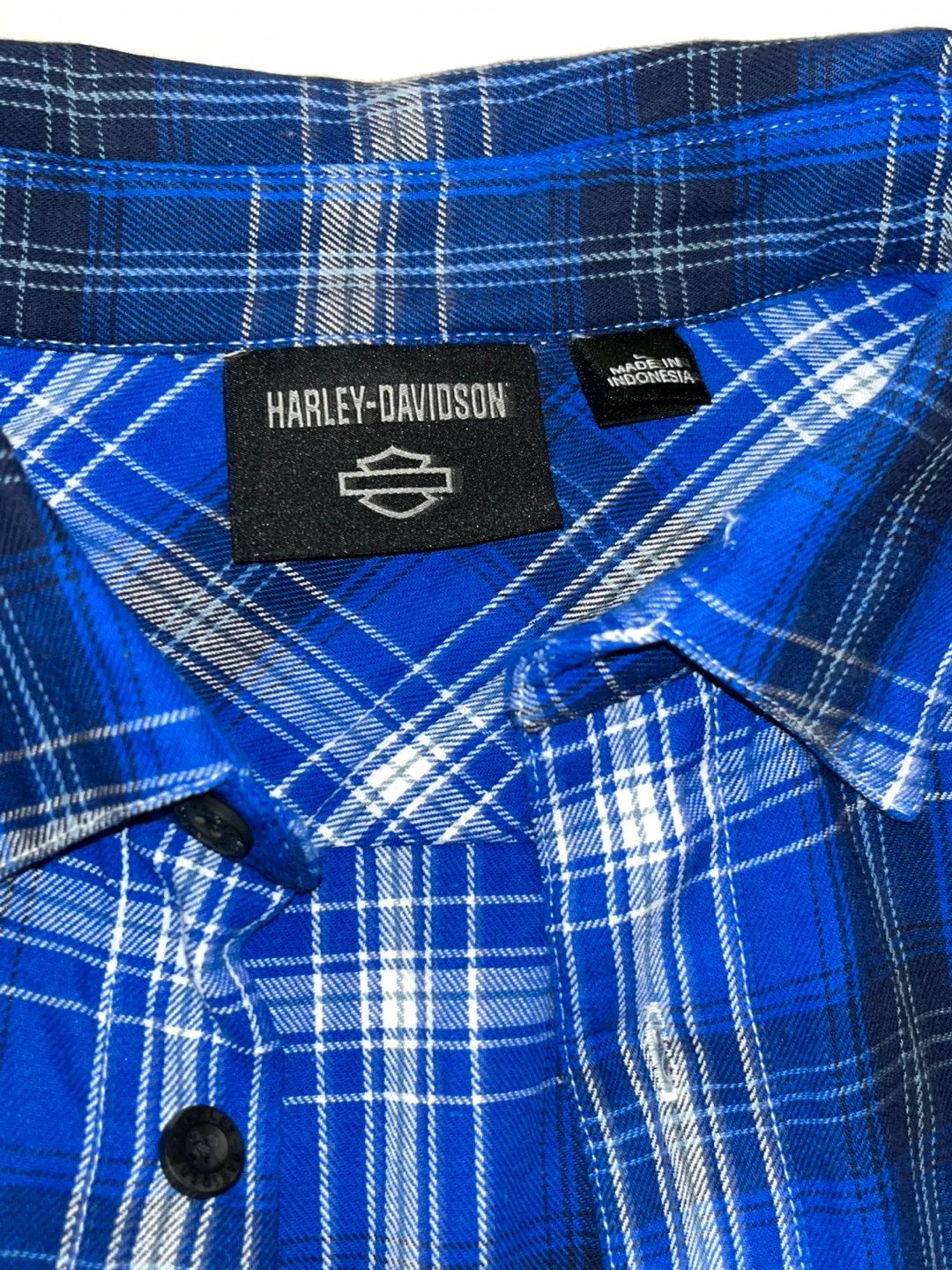Harley-Davidson Blue Plaid Large Short Sleeve Shirt - photo 4