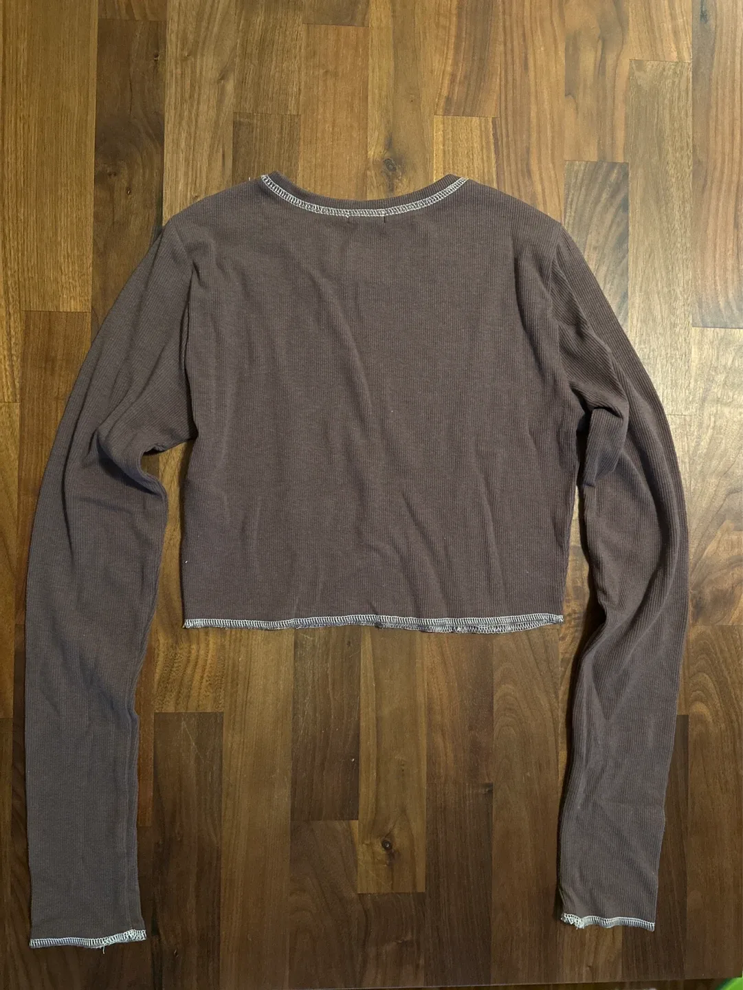 Garage Brown Ribbed Cropped Long Sleeve Top - photo 2