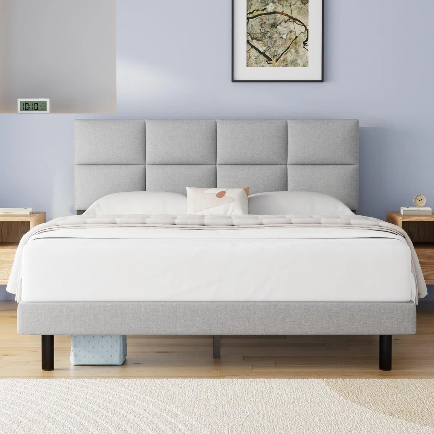 Queen Size Upholstered Platform Bed Frame with Headboard