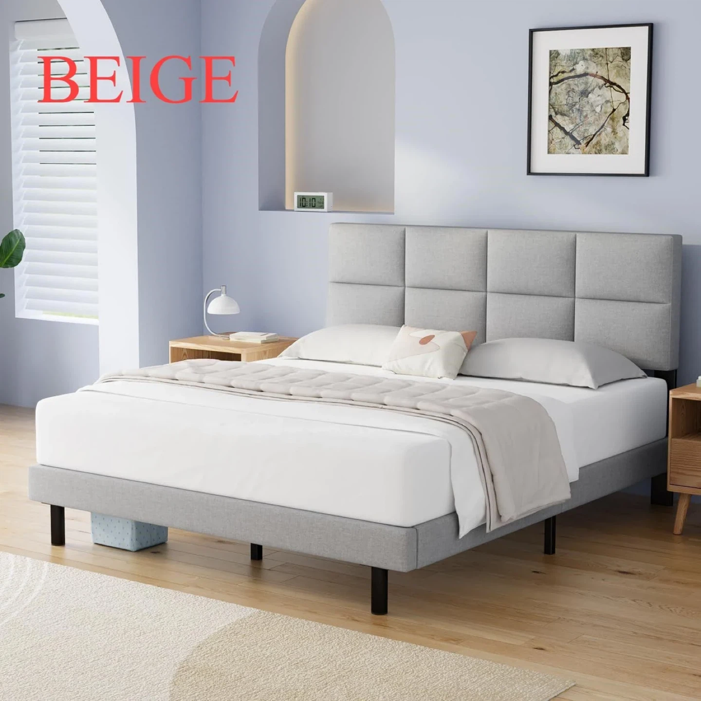 Queen Size Upholstered Platform Bed Frame with Headboard - photo 2