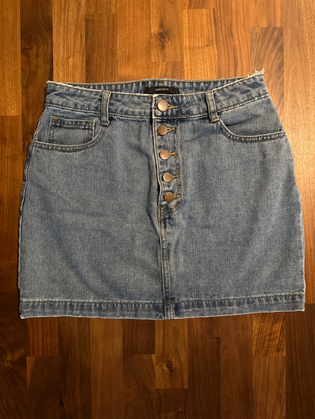 Forever 21 Denim Skirt with Rainbow Pockets - Size Small