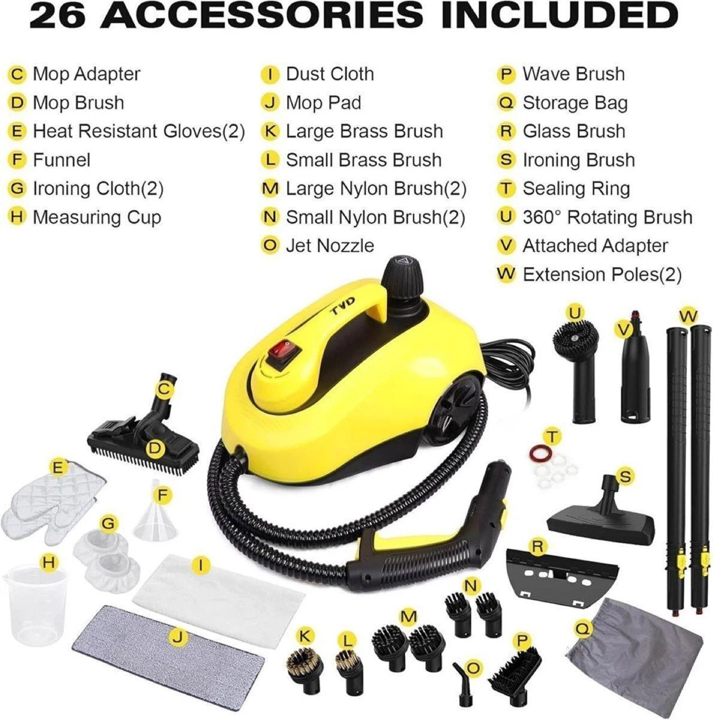 Yellow TVD Steam Cleaner with 26 Accessories - photo 4