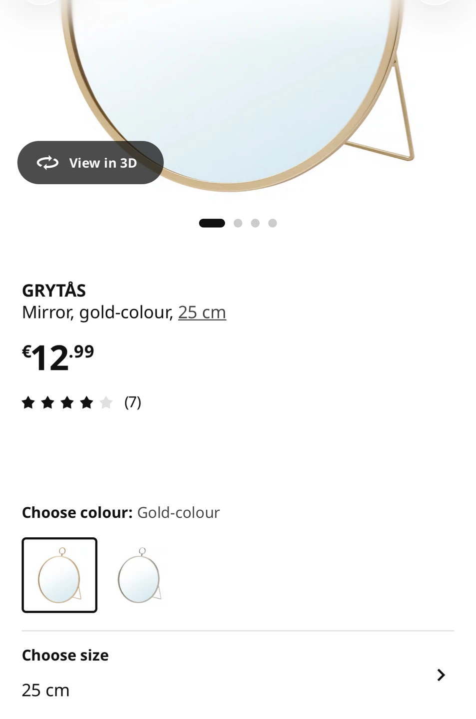 IKEA GRYTÅS Mirror, Gold-Colour, 25 cm - photo 3