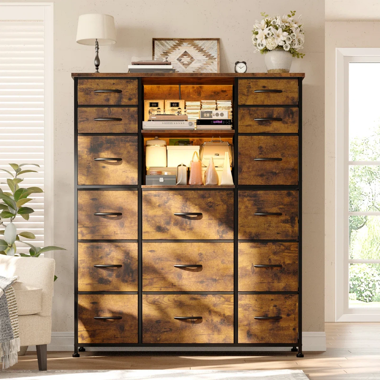 15-Drawer Dresser with Power Strip - Rustic Brown - photo 5