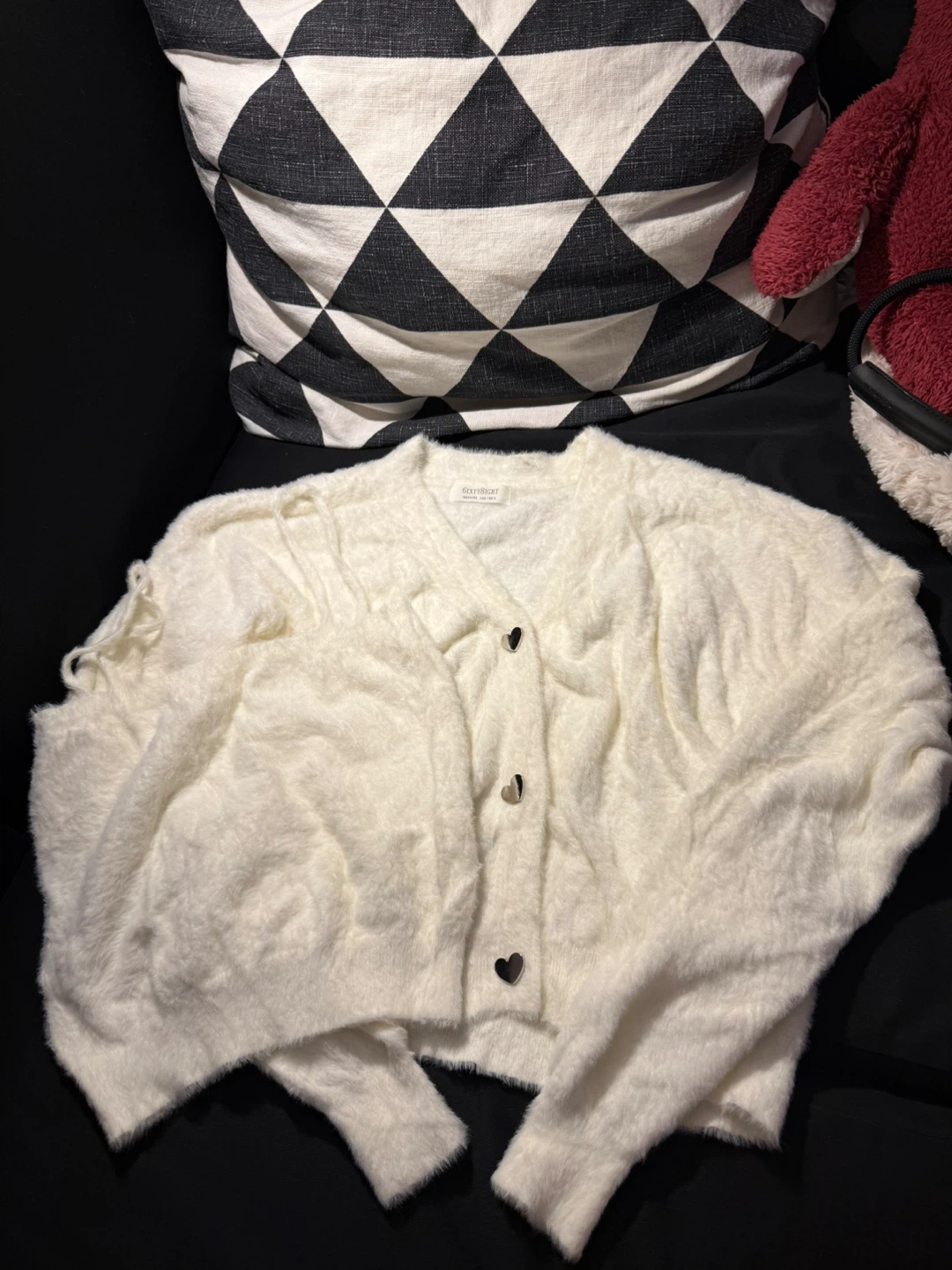 White fuzzy cardigan and cami set