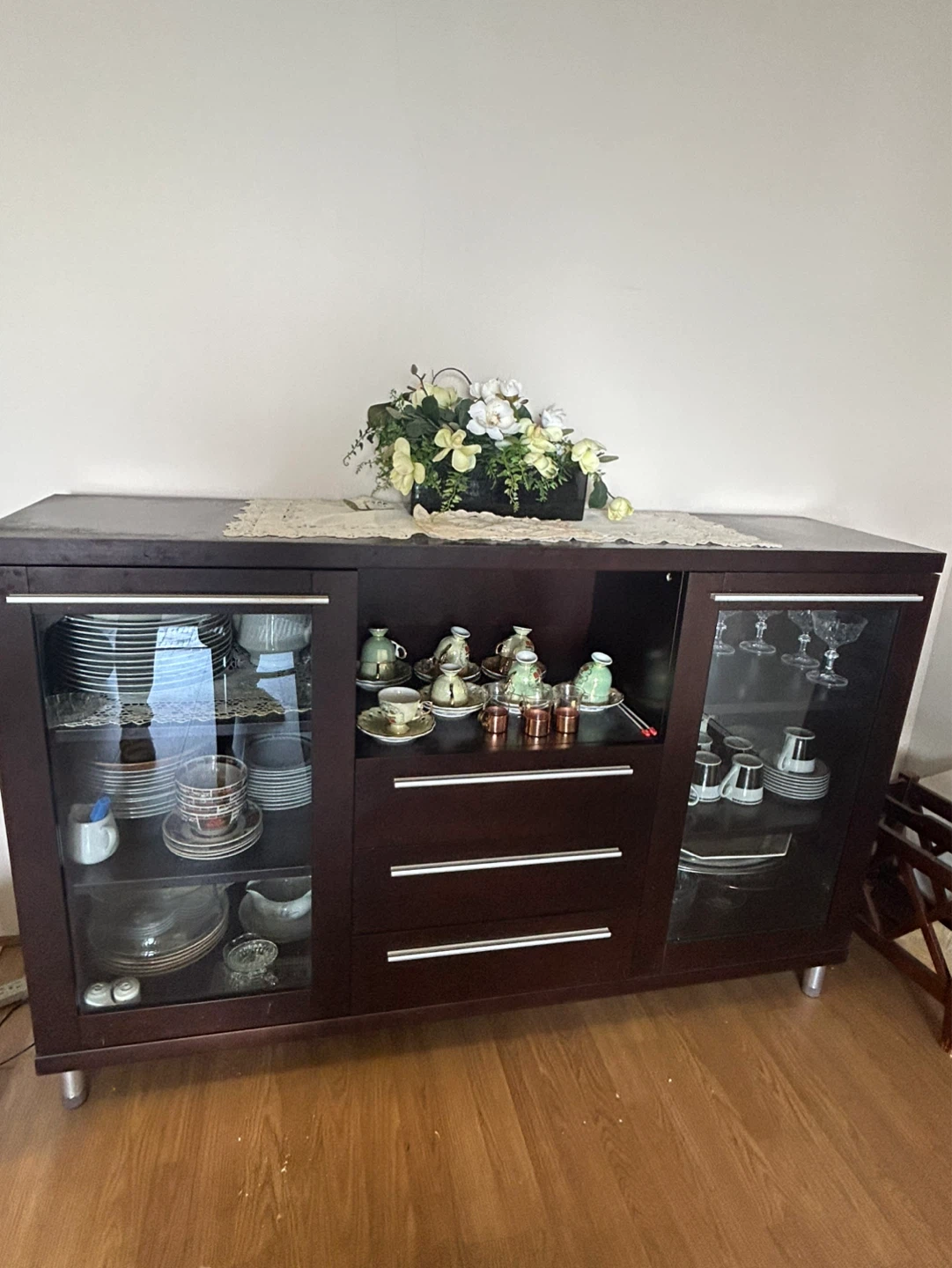 Dark Wood Sideboard with Glass Doors - photo 2