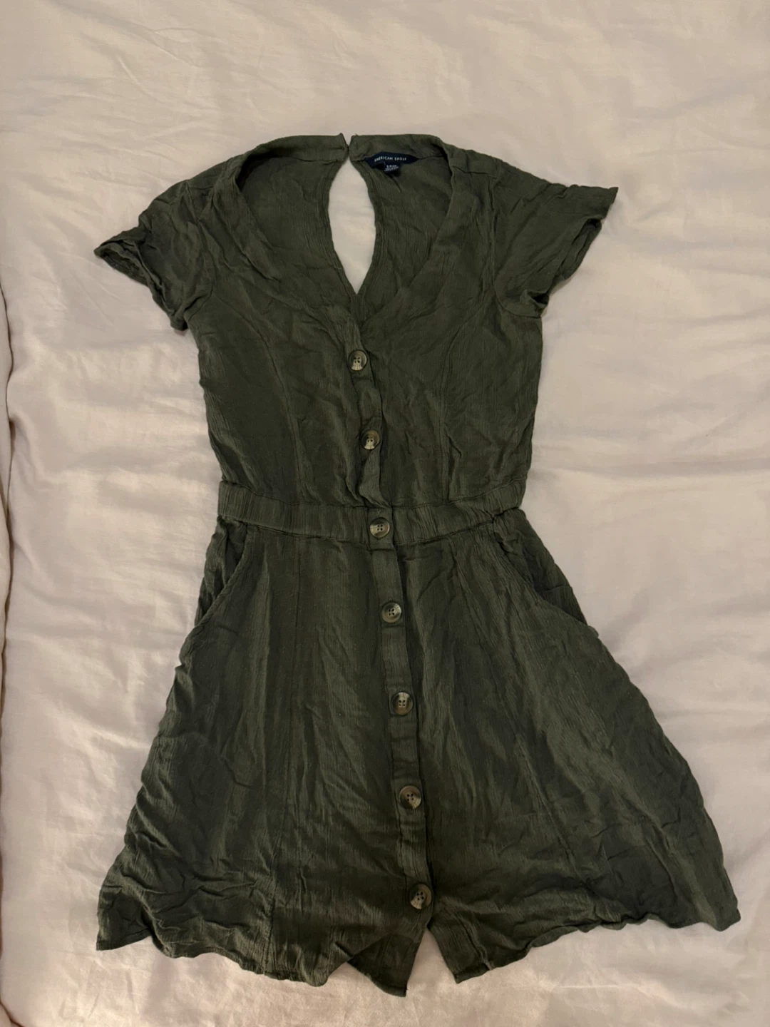American Eagle Olive Green Button-Front Dress