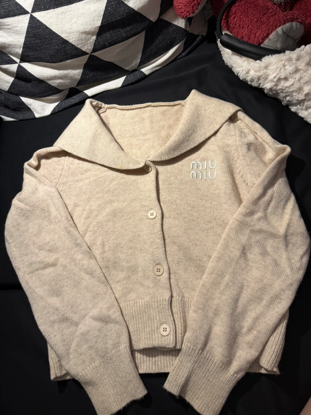 Beige Sailor Collar Cardigan
