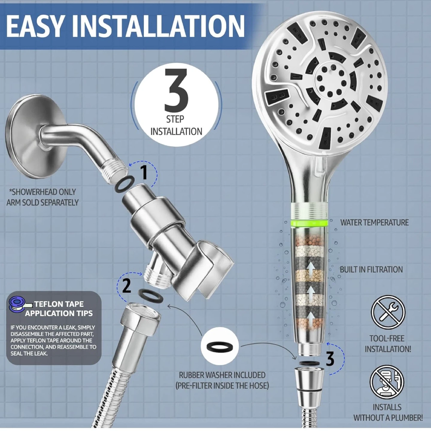 Hydfors LED Handheld Shower Head with 8-Stage Filtration - photo 4