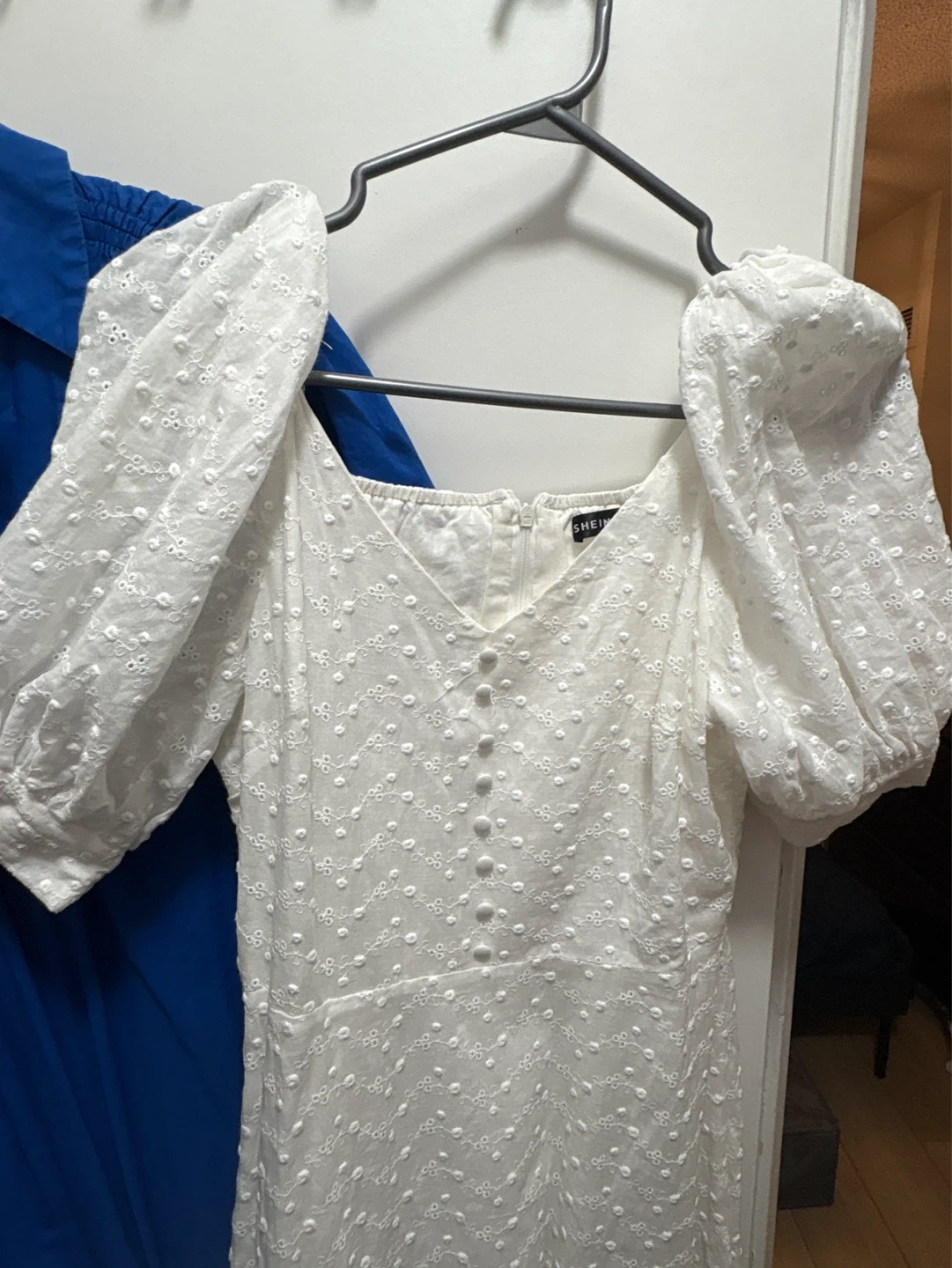 SHEIN White Broderie Puff Sleeve Dress
