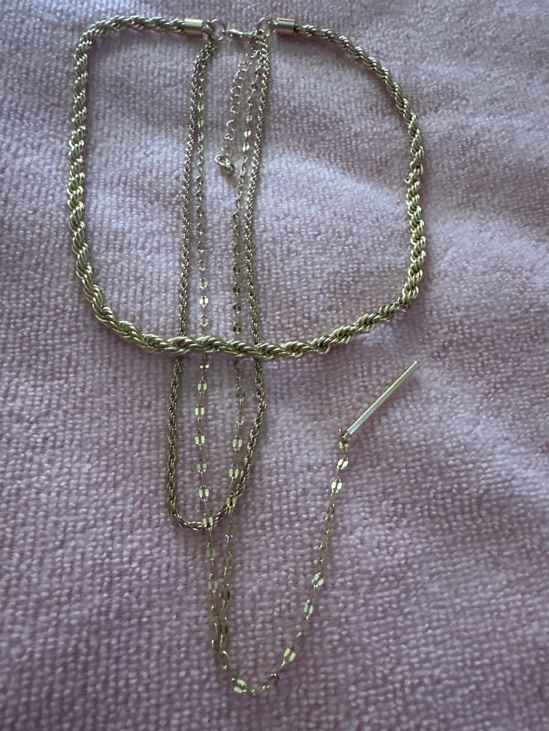 Gold Tone Layered Rope Chain Necklace