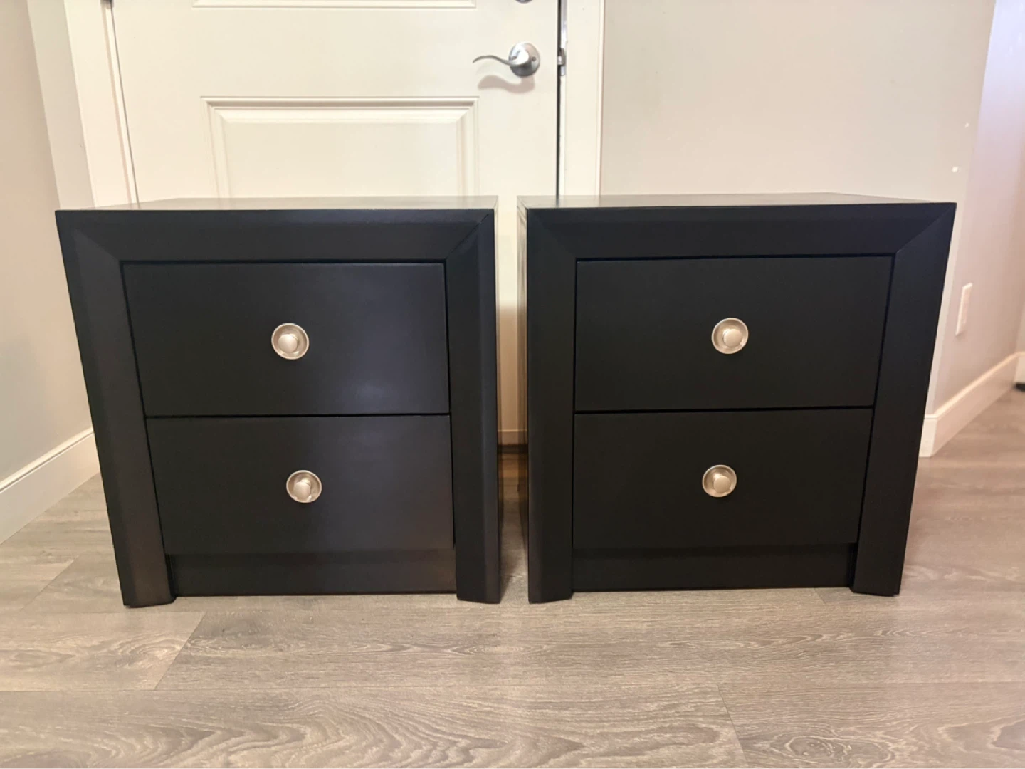 Pair of Black Nightstands with 2 Drawers