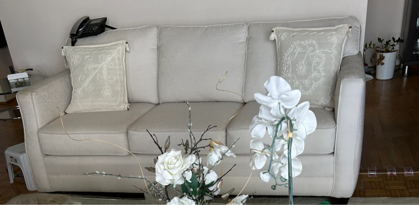 Cream Sofa with Decorative Pillows - photo 3