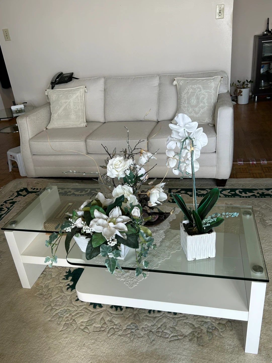 Cream Sofa with Decorative Pillows