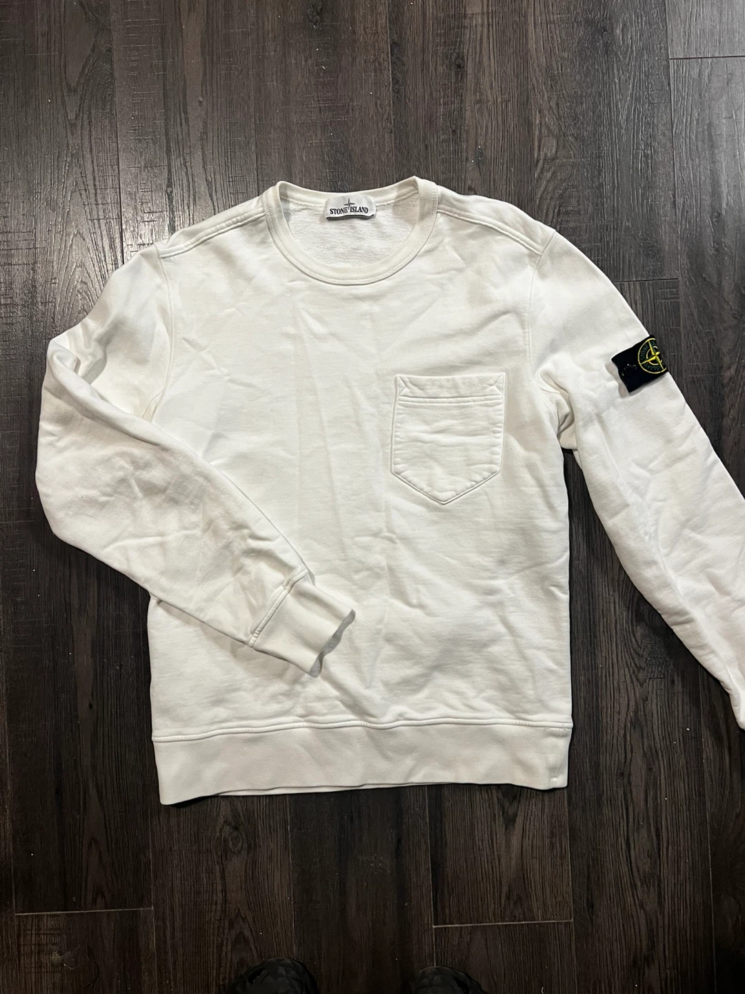 Stone Island White Crewneck Sweatshirt with Pocket