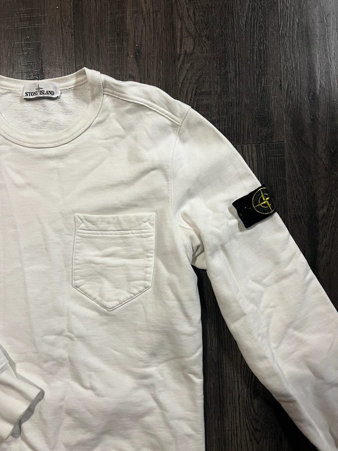 Stone Island White Crewneck Sweatshirt with Pocket - photo 2