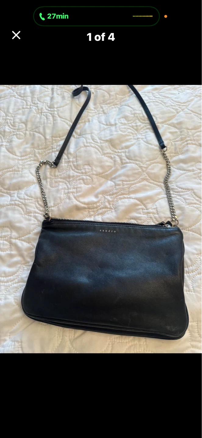 Sandro Black Leather Double Zip Crossbody Bag