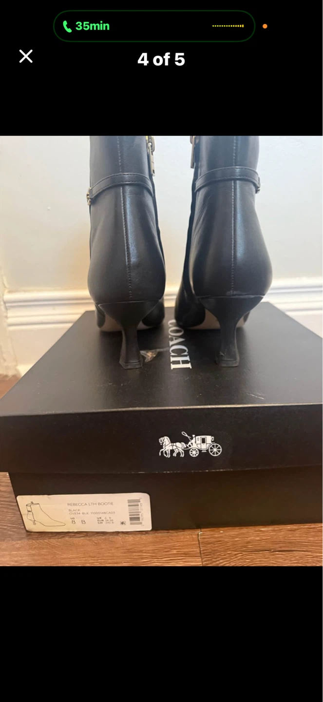 Coach Rebecca Lth Bootie Black Leather Ankle Boots Size 8