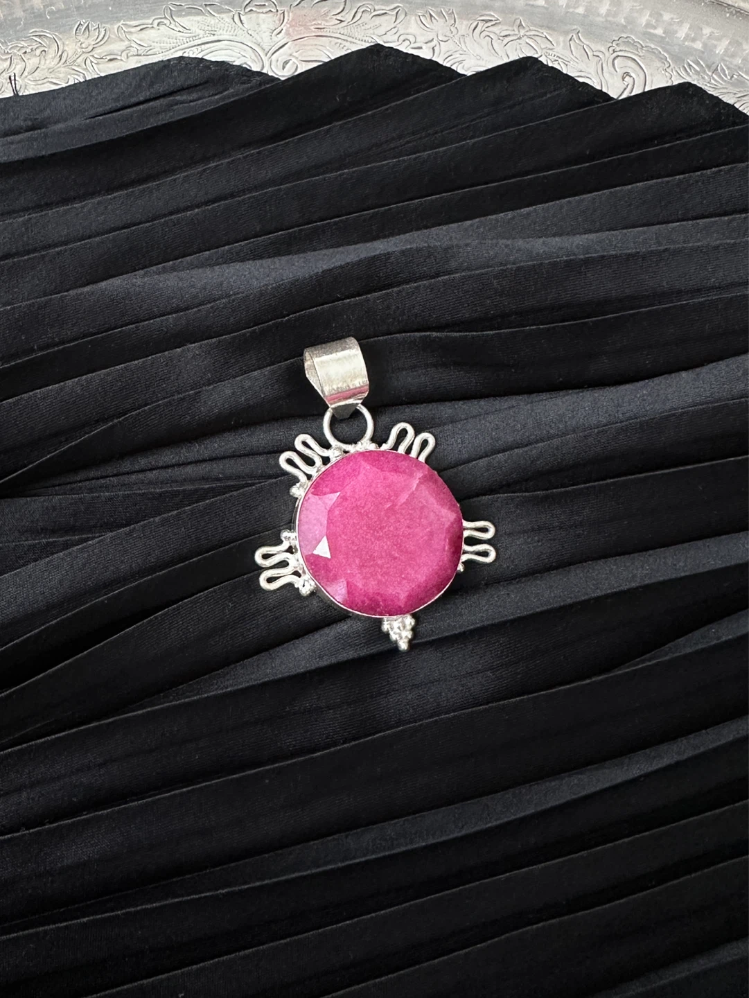 Sterling Silver Pendant with Pink Gemstone - photo 2