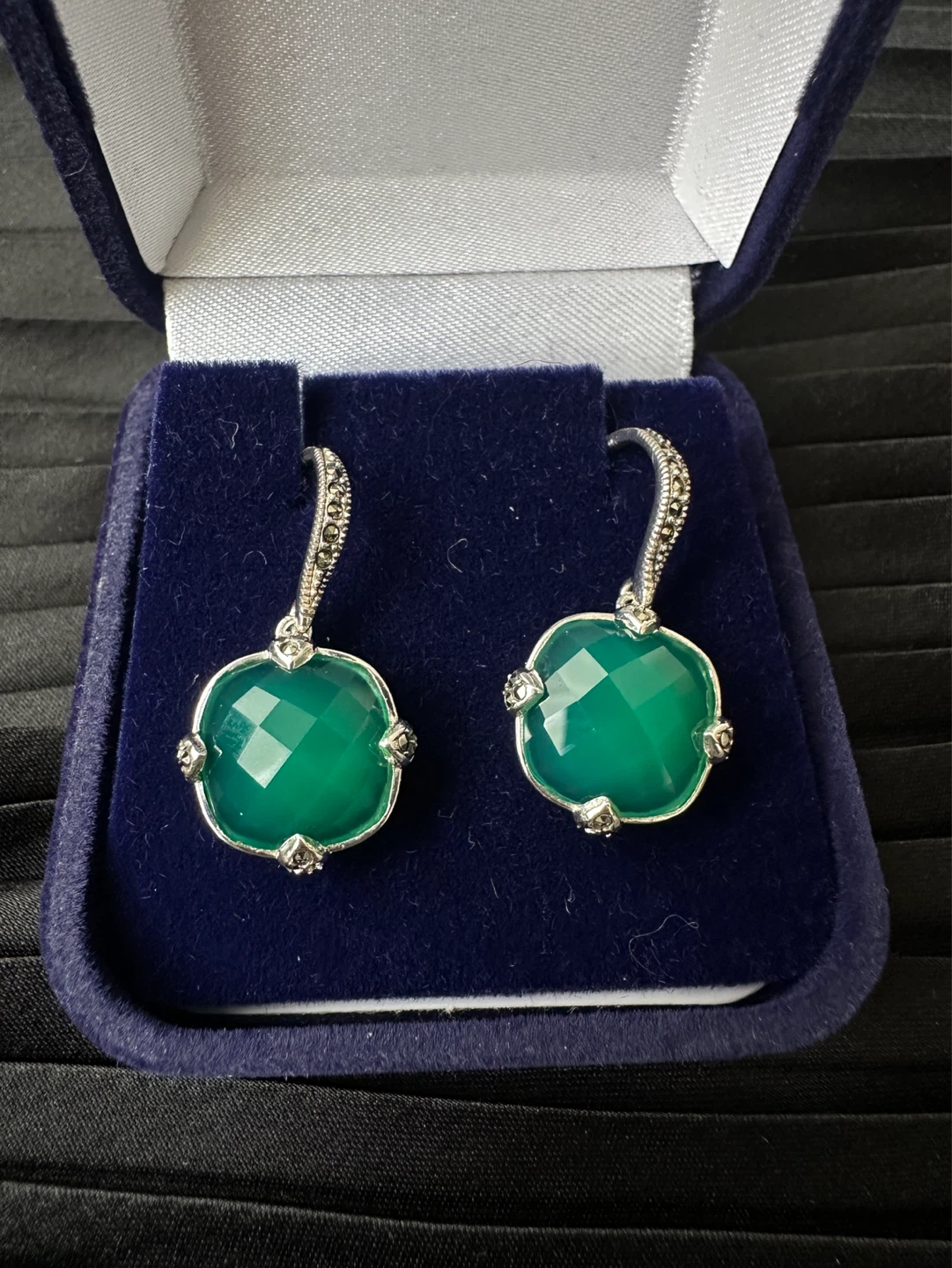 925 Green Gemstone Dangle Earrings